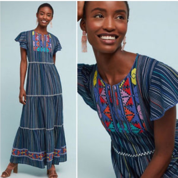 laia embroidered maxi dress Laia Embroidered Flutter Sleeve Maxi Dress main image 0